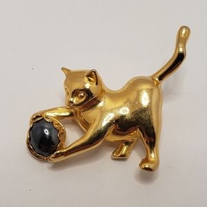 Vintage Cat Playing with Ball Brooch